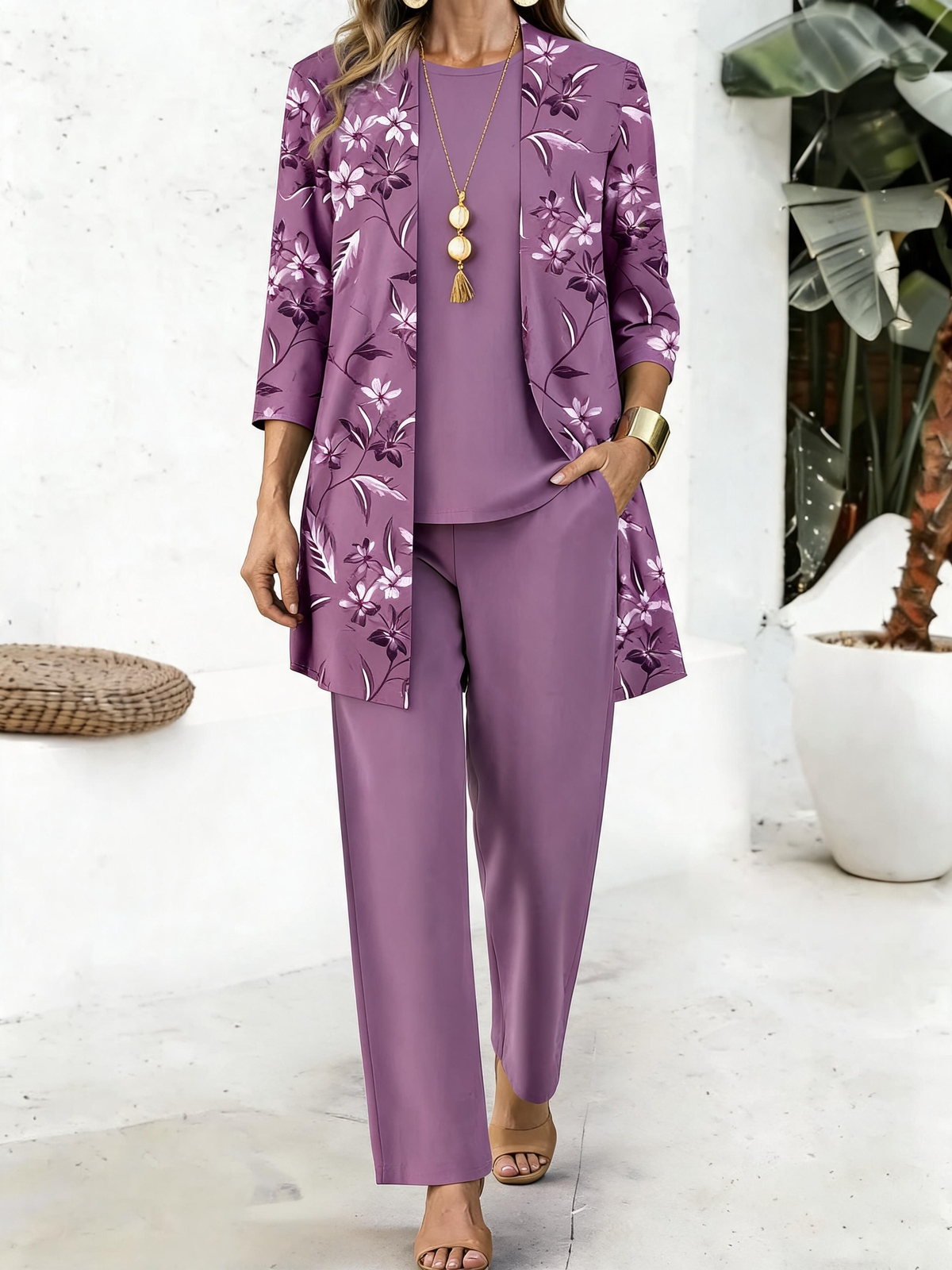 Conjunto Floral de Manga Larga