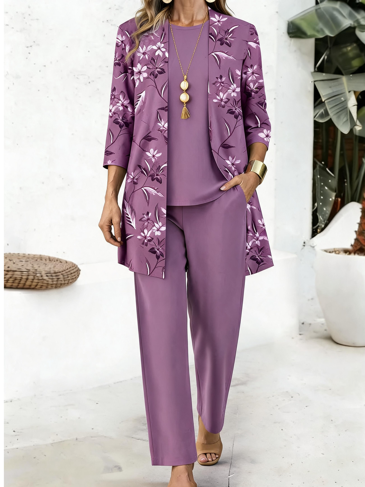 Conjunto Floral de Manga Larga