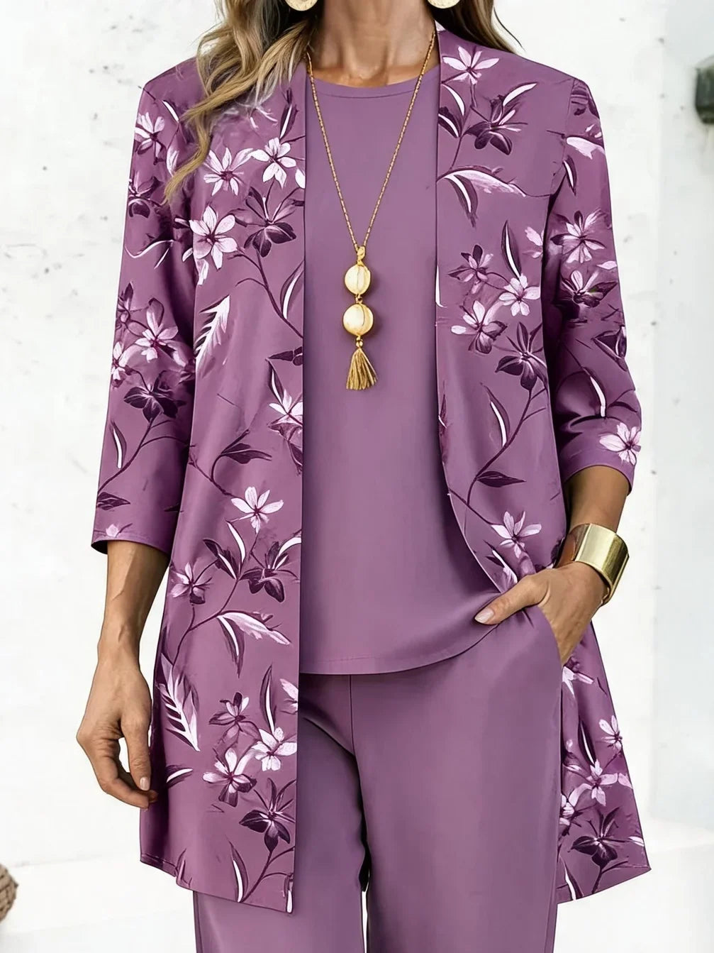 Conjunto Floral de Manga Larga