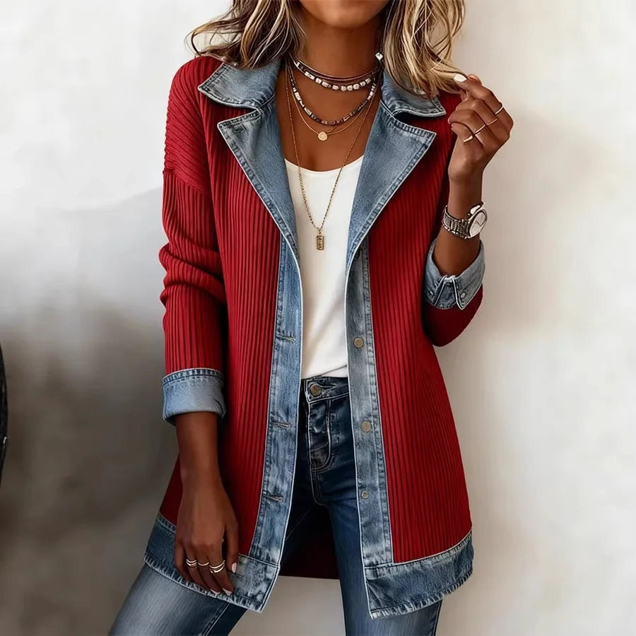 Chaqueta de Punto con Detalles Denim