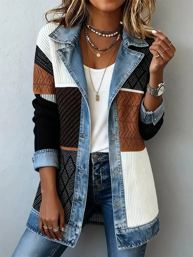 Chaqueta de Punto con Detalles Denim
