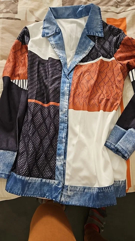 Chaqueta de Punto con Detalles Denim