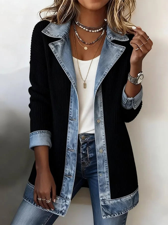 Chaqueta de Punto con Detalles Denim