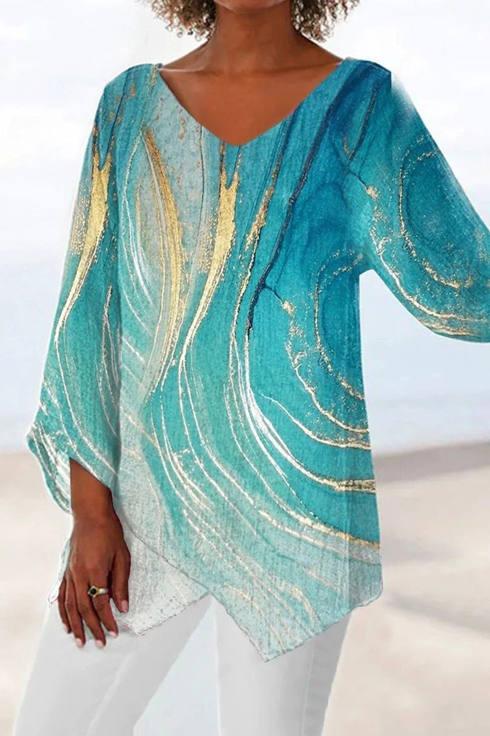 Blusa Estampado Mármol Bajo Asimétrico