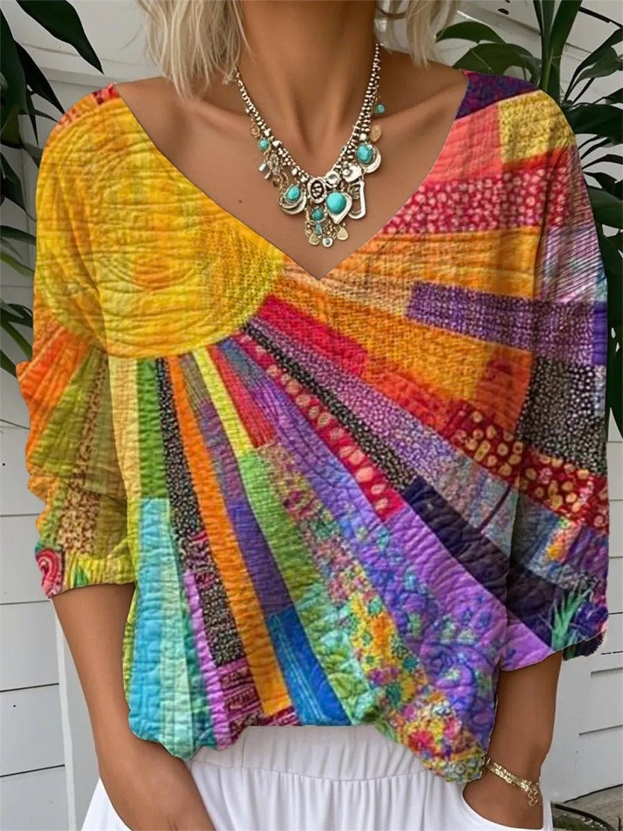 Top Estampado Cuello Pico Manga Larga