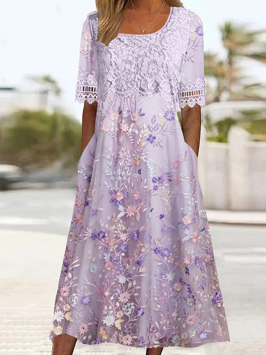 Vestido Midi Morado con Bolsillos