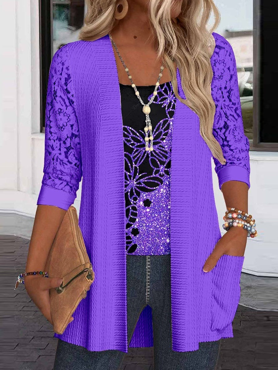 Conjunto Cárdigan de Encaje y Top