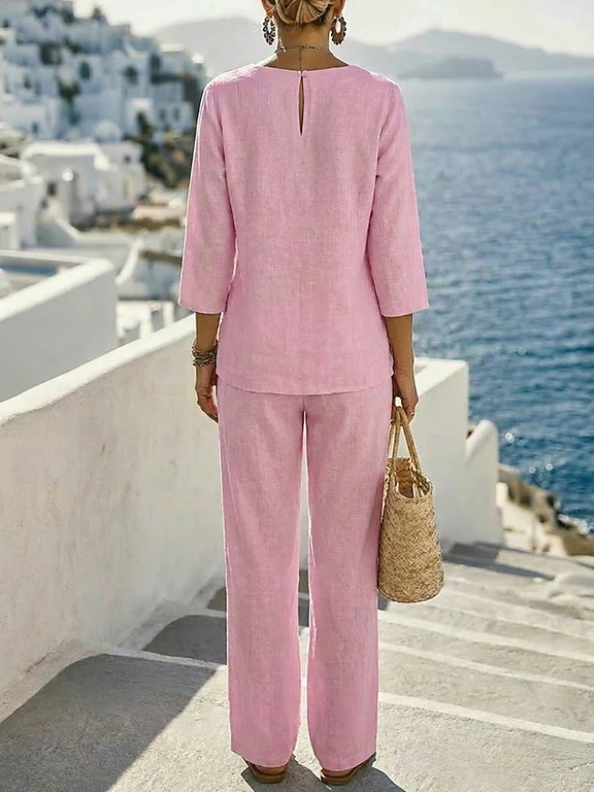 Conjunto de Lino Rosa Top y Pantalón