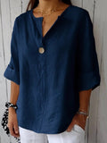 Blusa de Algodón Cuello Pico Manga 3/4