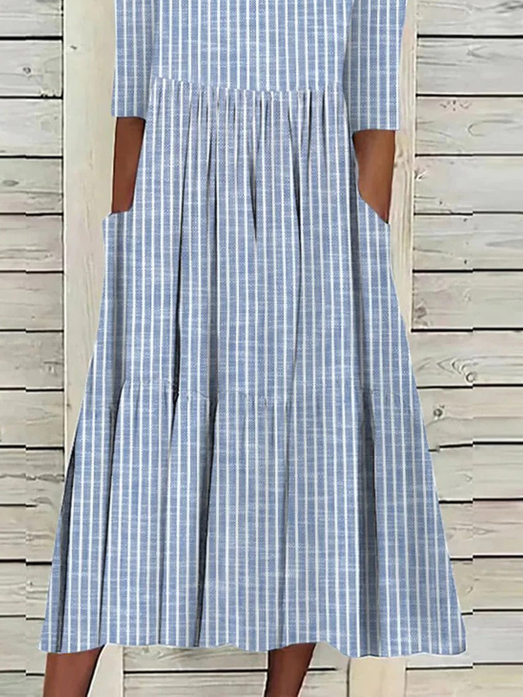 Vestido Midi de Rayas Manga Media