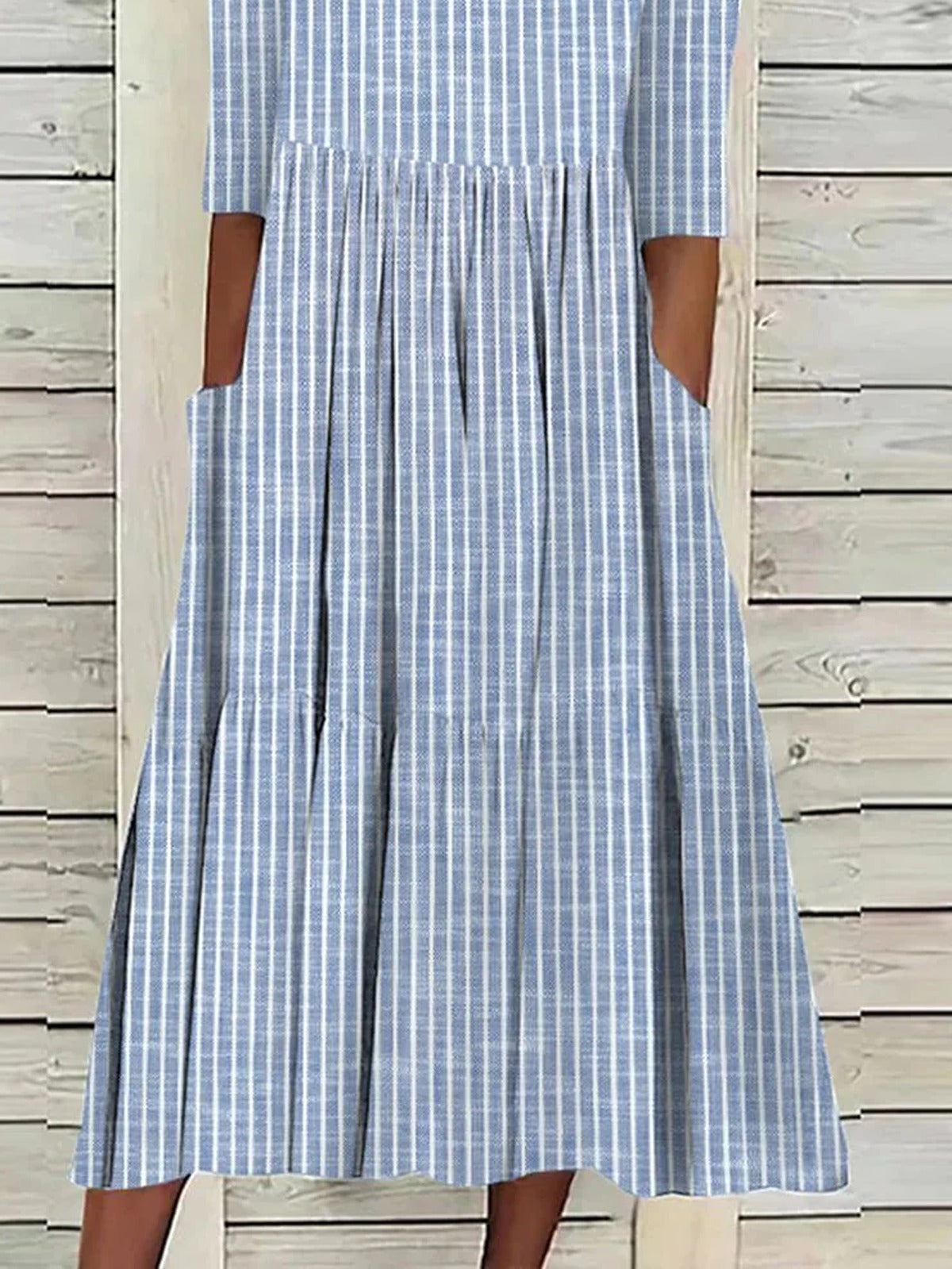 Vestido Midi de Rayas Manga Media