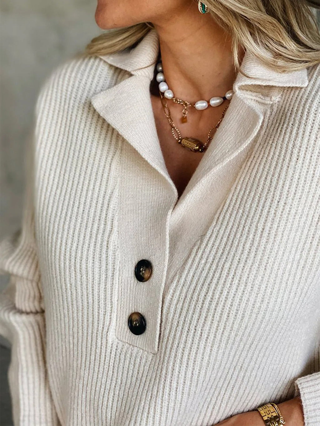 Jersey con Cuello Camisero y Botones