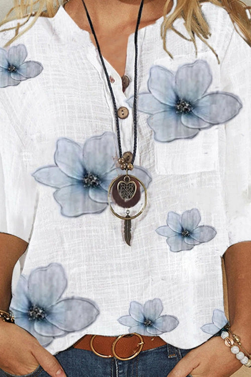Blusa Floral con Botones Manga Media