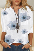 Blusa Floral con Botones Manga Media